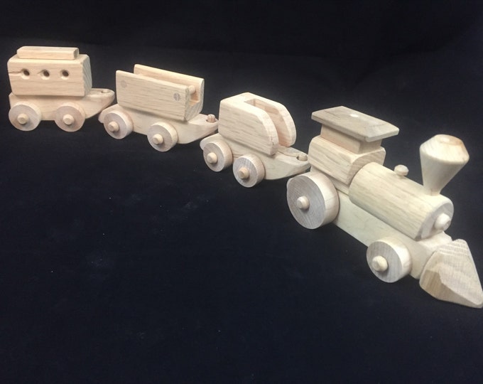Wood Toy Train Set, Handmade Unfinished Oak Wooden Toy for Children