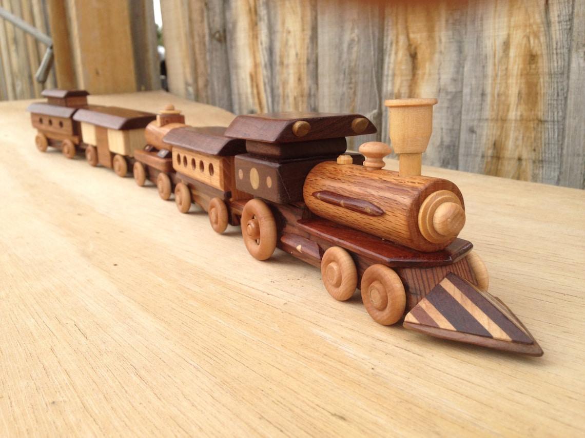 Wooden Toy Train with Steam Engine 5 pc.Set Etsy