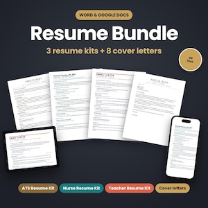 Resume Template Bundle Word & Google Docs, ATS Resume, Nurse Resume, Teacher Resume, 8 Cover Letters, Resignation and  Thank You Letter Set