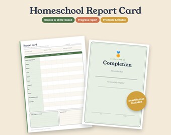 Ausdruckbarer Bericht für den Heimunterricht, Fortschrittsbericht, Jahresabschlusszertifikat, Aufzeichnungen zum Heimunterricht, Kompetenzbericht, Jahresrückblick, PDF