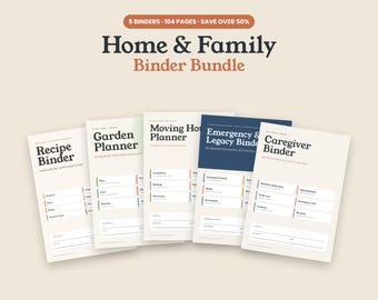 Home Binder Bundle Printable, Household Organizer, Recipe Binder, Garden Planner, Moving Planner, Emergency Binder, Caregiver Binder PDF