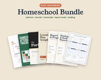 Homeschool-Paket zum Ausdrucken: Homeschool-Planer, Anwesenheitsliste, Zeugnis, Bericht, Unterrichtspläne, Lesetagebuch, Portfolio (PDF)