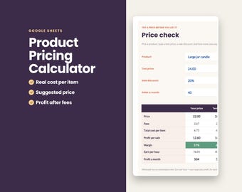 Product Pricing Calculator Google Sheets, Handmade Pricing Spreadsheet, Craft Business Profit Calculator, Small Business Cost Template