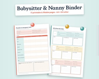 Babysitter Binder Printable, Nanny Binder, Babysitter Checklist, Emergency Info for Sitter, Nanny Daily Report, Kids Routine, Fillable PDF
