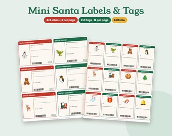 Mini-Weihnachtsmann-Etiketten und Geschenkanhänger, 4x3 Weihnachtsmann-Postetiketten, 2x3 Weihnachtsgeschenkanhänger, Nordpol-Sonderzustellung, bearbeitbare, druckbare PDF-Datei