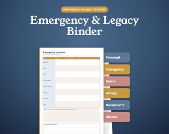 Emergency Binder Printable, In Case of Emergency Binder, Legacy Planner, Important Documents Organizer, Family Info Binder, Fillable PDF