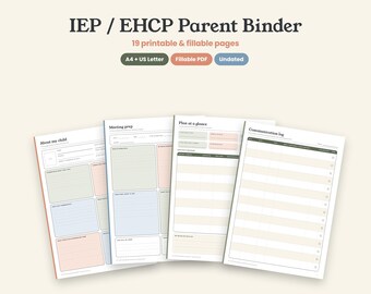 IEP EHCP Parent Binder, Special Needs Meeting Planner (Fillable PDF)