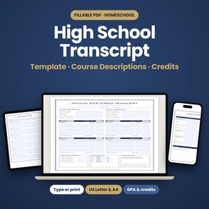 Transcript Template Fillable PDF, High School Transcript, Course Descriptions, Credits Tracker, Homeschool Records