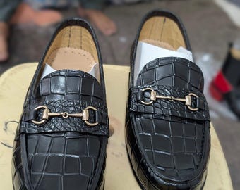Handmade Croc Leather Horsebit Loafers: Men's Driving Shoes