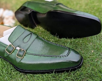 Double Buckle Leather Loafers – Handmade Classic Slip-On Shoes with Double Monk Details