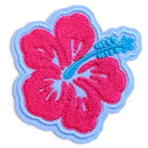 Parche bordado termoadhesivo: Hibisco rosa neón y naranja