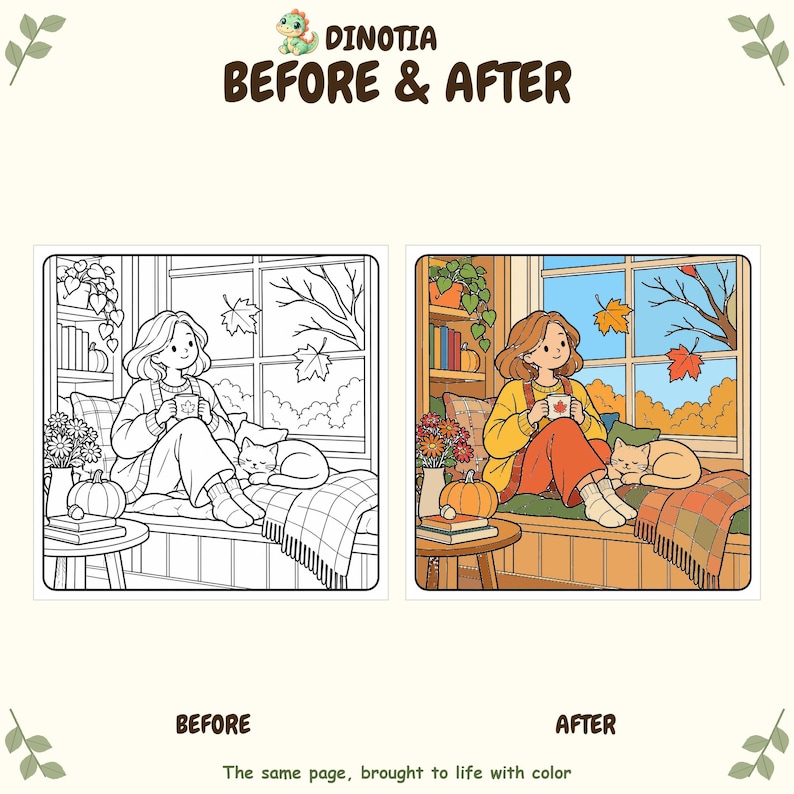 Autumn Coloring Book, 30 Fall Scenes With Characters and Pets ...