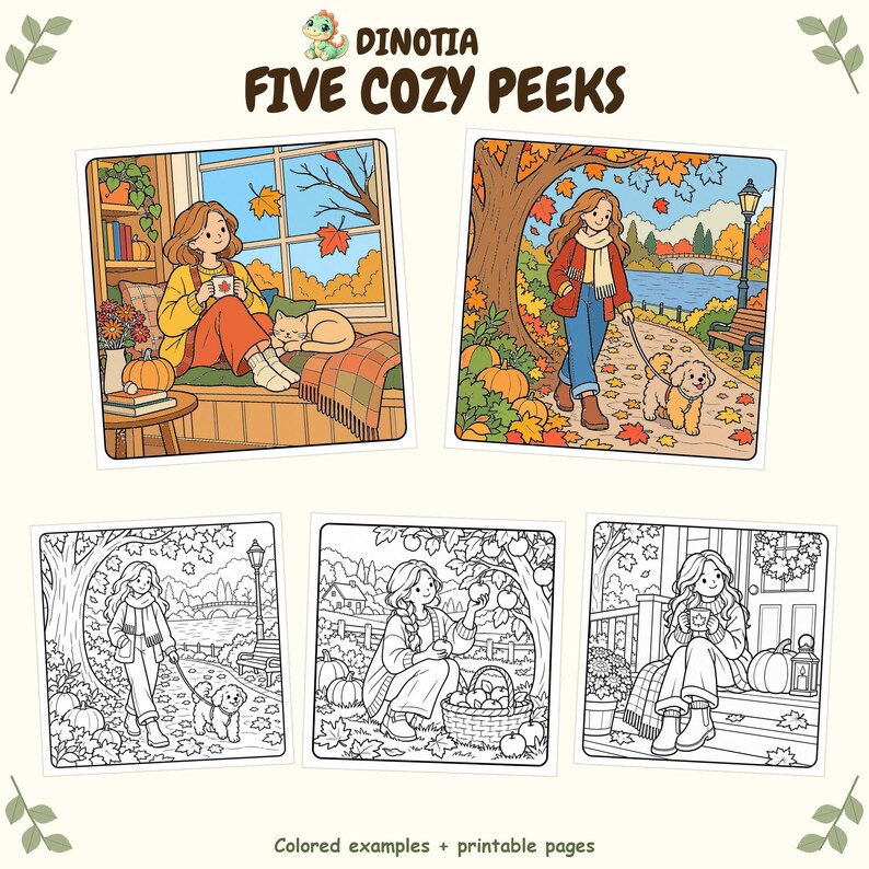 Autumn Coloring Book, 30 Fall Scenes With Characters and Pets ...