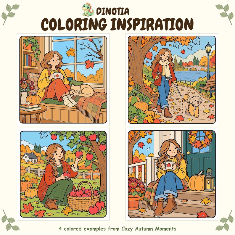 Autumn Coloring Book, 30 Fall Scenes With Characters and Pets ...