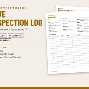 Beekeeping Log Printable, Hive Inspection Sheet, Beekeeper Journal Pages, Varroa and Honey Record