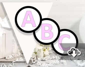 Baby Pink Banner Alphabet Letters for Personalized Banner, PDF Printables, DIY Party Decorations by Cameo Party Designs