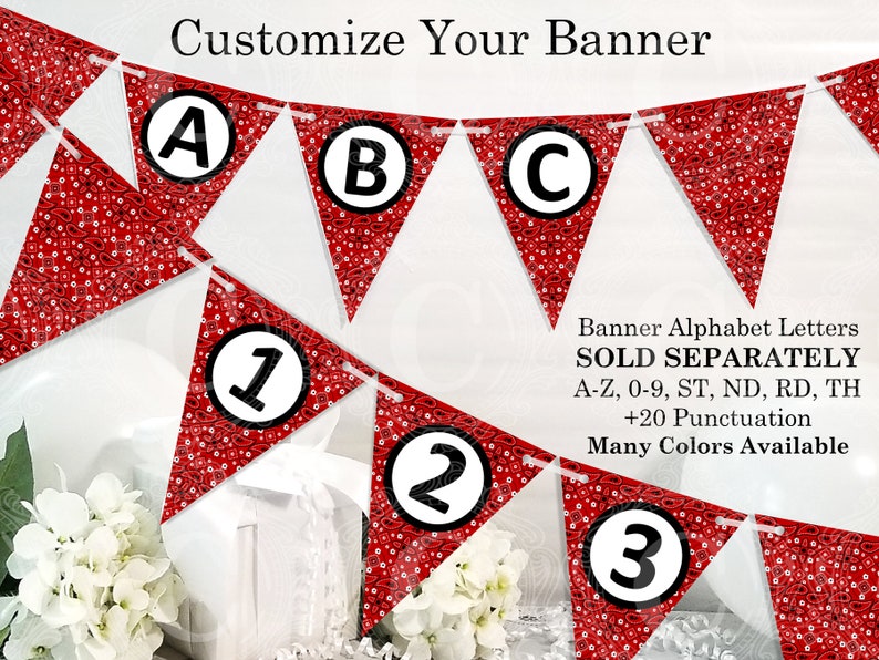 Crimson Red Bandana Banner Printable Bandanna Banner DIY - Etsy