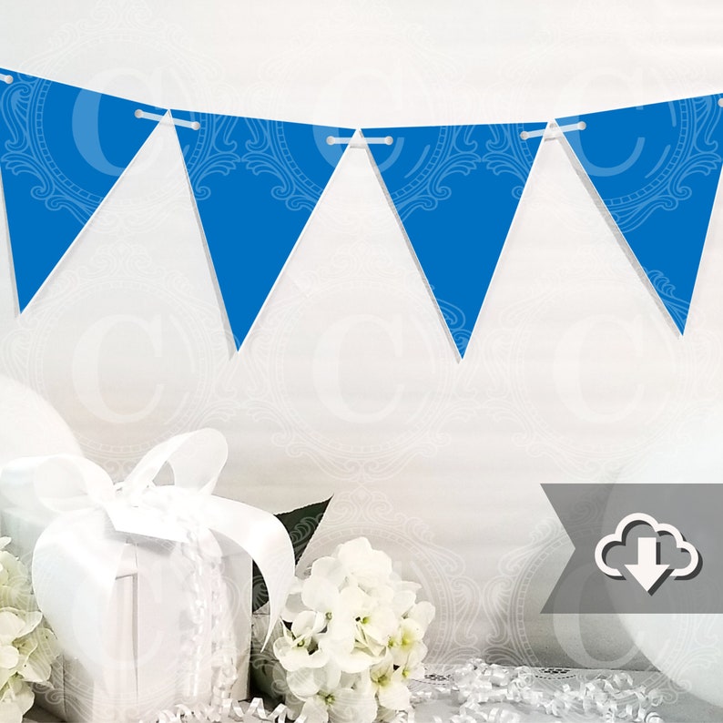 Blue Banner Pennants, Blue Garland, PDF Printables, DIY Party Decorations by Cameo Party Designs image 1