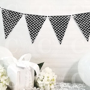 Black Chevron Banner Printable, DIY Custom Banner, Chevron Bunting Banner Printable, Printable Party Decor, Instant Download image 2