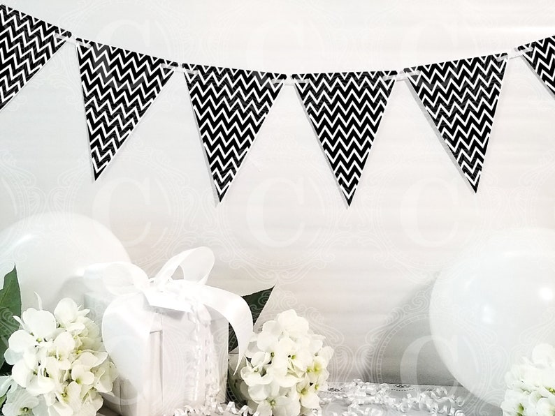 Black Chevron Banner Printable, DIY Custom Banner, Chevron Bunting Banner Printable, Printable Party Decor, Instant Download image 2