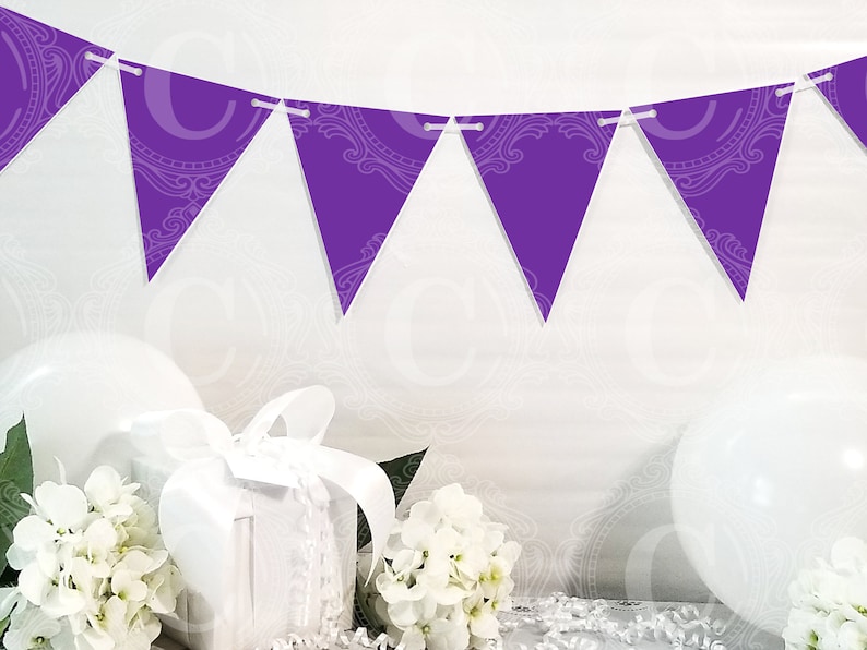 DIY Party Decorations by Cameo Party Designs Purple Garland PDF Printables Purple Banner Pennants