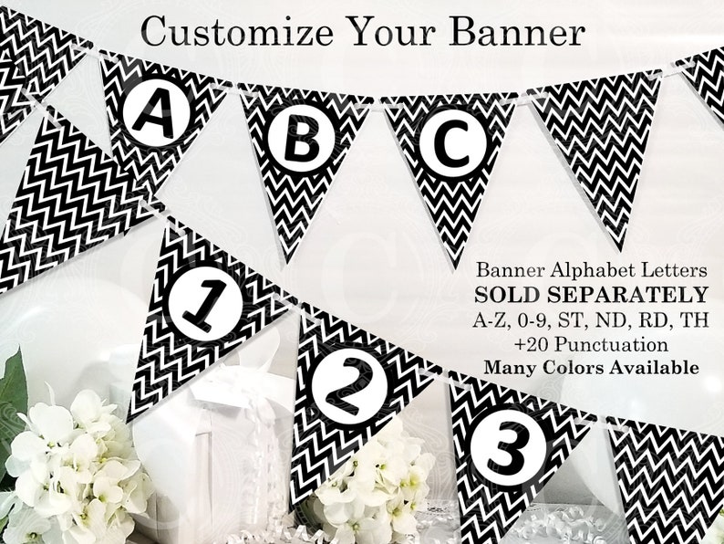 Black Chevron Banner Printable, DIY Custom Banner, Chevron Bunting Banner Printable, Printable Party Decor, Instant Download image 3