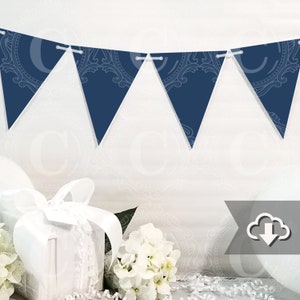 Dark Navy Blue Banner Printable, DIY Custom Banner, Dark Navy Bunting Banner Printable, Printable Party Decor, Instant Download image 1