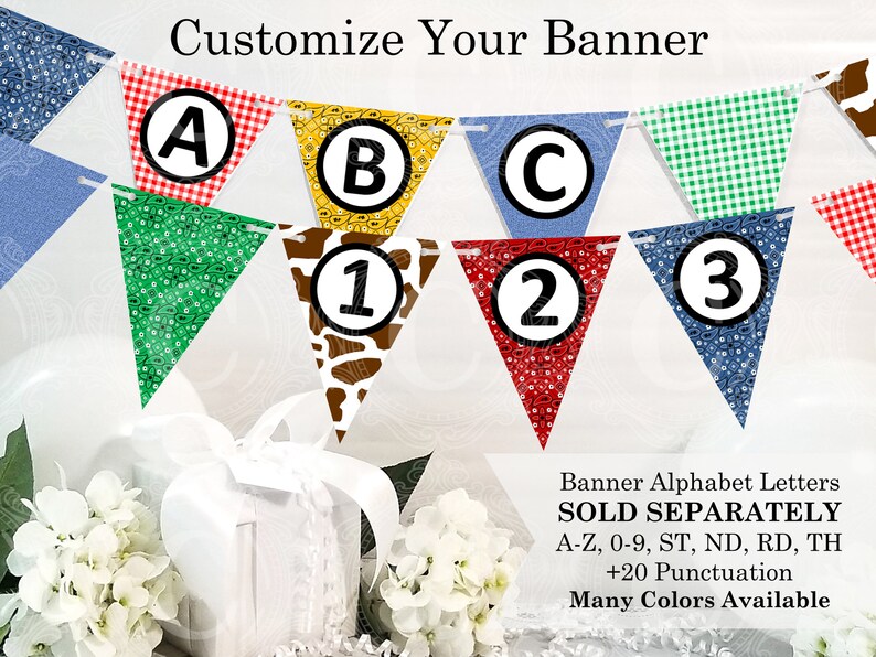 Kids Farm Party Decor Instant Download Brown Cow Print Blue Jean Gingham Country Banner Printable Bandana Farm Printable Party Decor