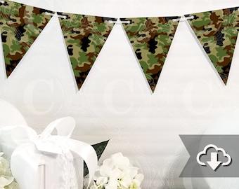 Camo Camouflage Banner Printable, DIY Custom Banner, Hunting Bunting Banner Printable, Printable Party Decor, Instant Download