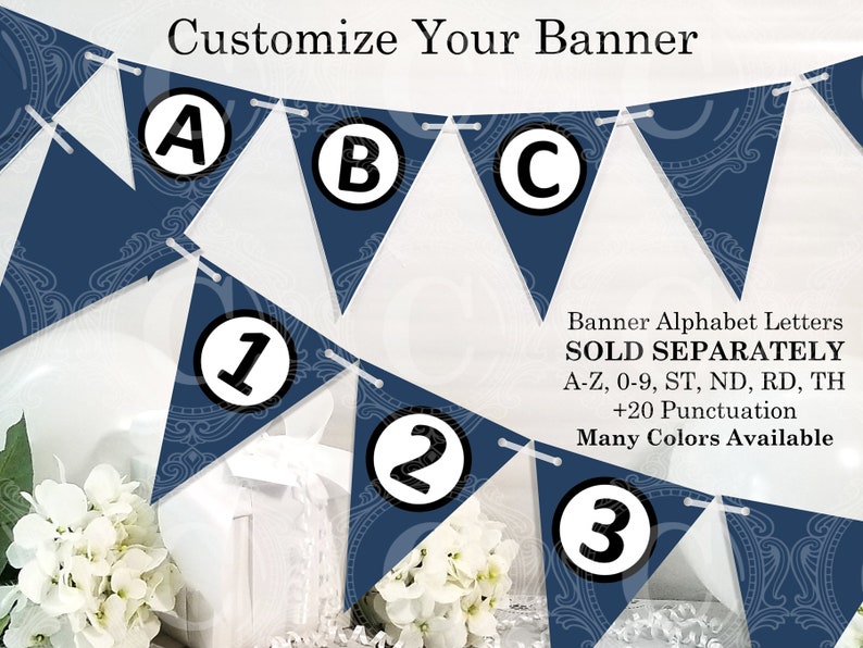 Dark Navy Blue Banner Printable, DIY Custom Banner, Dark Navy Bunting Banner Printable, Printable Party Decor, Instant Download image 3