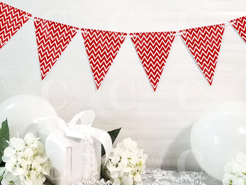 DIY Custom Banner Printable Party Decor Crimson Red Chevron Banner Printable Chevron Bunting 