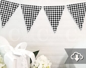 Black Houndstooth Banner Printable, DIY Custom Banner, Bunting Banner Printable, Printable Party Decor, Instant Download