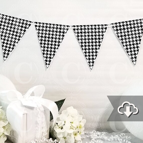 Black Houndstooth Banner Printable, DIY Custom Banner, Bunting Banner Printable, Printable Party Decor, Instant Download Il_570xn