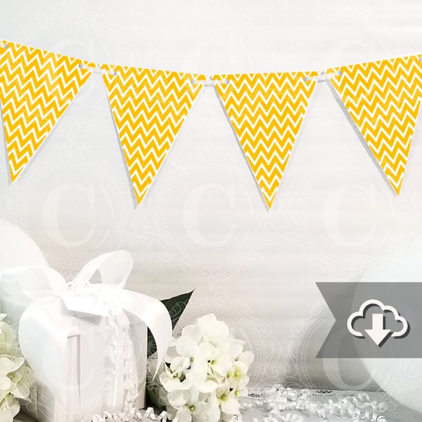 Gold Yellow Chevron Banner Printable, DIY Custom Banner, Chevron Bunting Banner Printable, Printable Party Decor, Instant Download