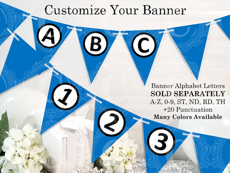 Blue Banner Pennants, Blue Garland, PDF Printables, DIY Party Decorations by Cameo Party Designs image 3