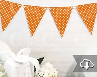 Orange Star Banner Printable, DIY Custom Banner, Bunting Banner Printable, Printable Party Decor, Instant Download