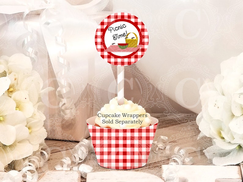 Gingham Picnic Cupcake Toppers Printable BBQ Cookout Party Etsy