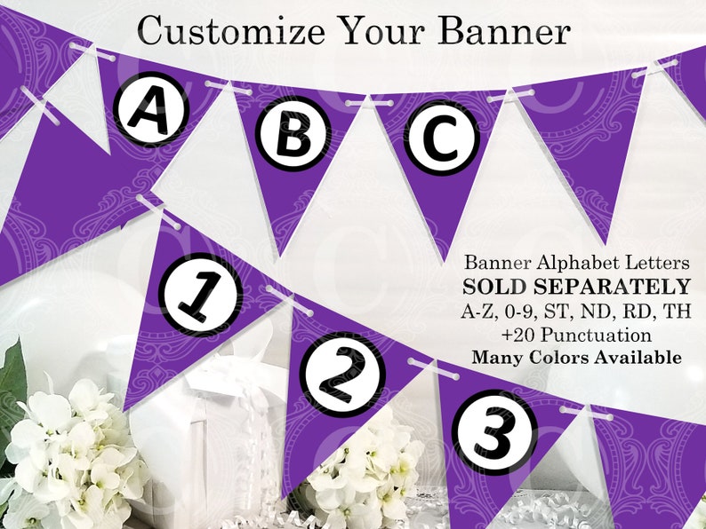 DIY Party Decorations by Cameo Party Designs Purple Garland PDF Printables Purple Banner Pennants