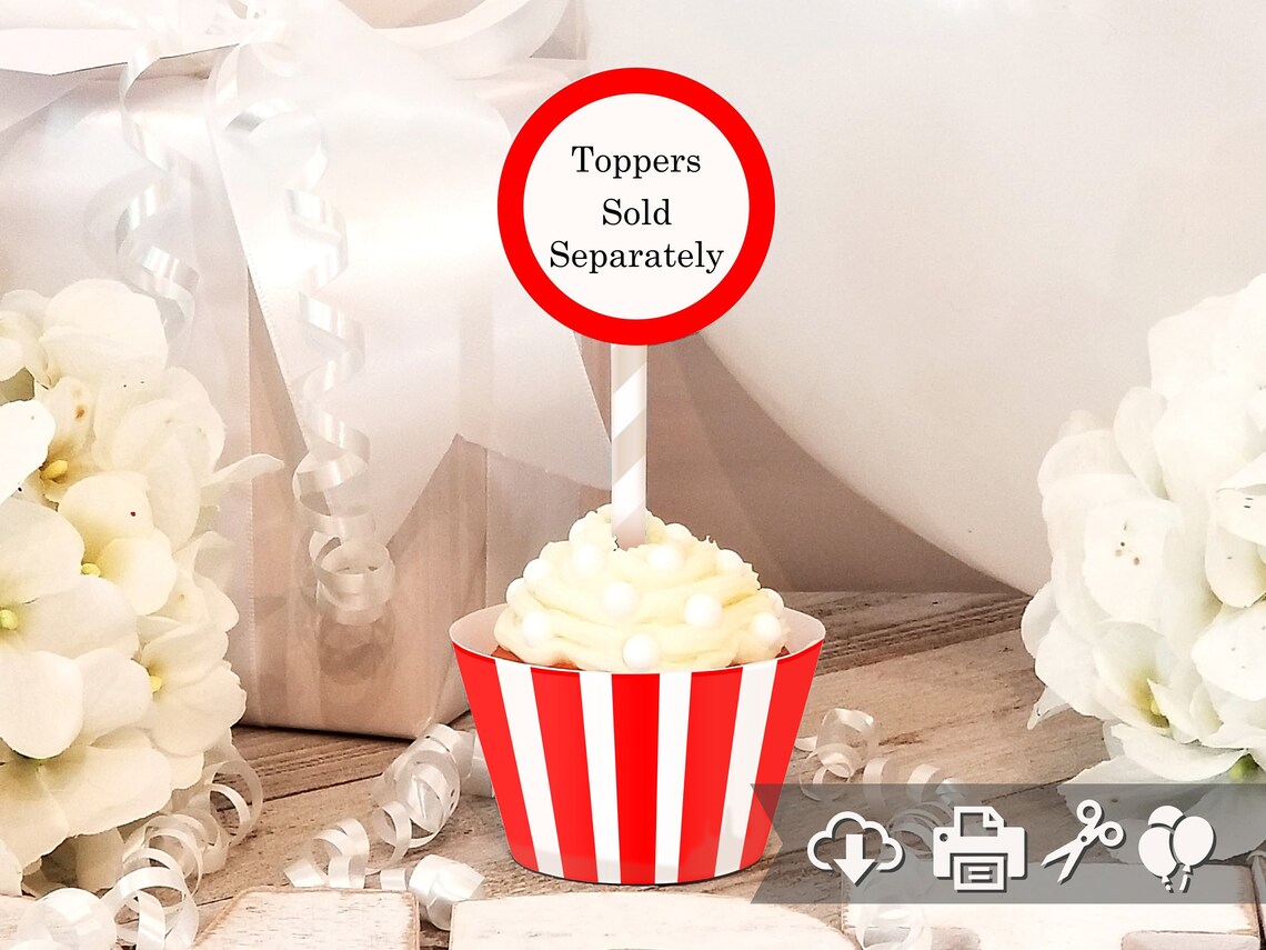 Red White Stripe Cupcake Wrapper Instant Download Movie Etsy