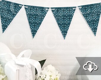 Dark Teal Bandana Banner Printable, Bandanna Banner, DIY Custom Banner, Farm Party Decor, Country Western Banner, Printable Party Decor