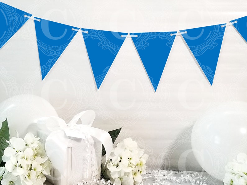 Blue Banner Pennants, Blue Garland, PDF Printables, DIY Party Decorations by Cameo Party Designs image 2