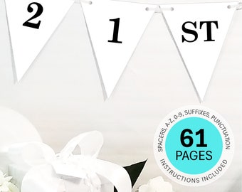 21st Birthday Banner Template Custom Happy 21st Birthday Banner Personalized Name Pennant Banner White 21st Birthday Bunting Banner DOWNLOAD