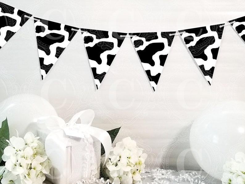 Black Cow Print Banner Printable, DIY Custom Banner, Bunting Banner Printable, Animal Print, Farm Party, Printable Party Decor image 2