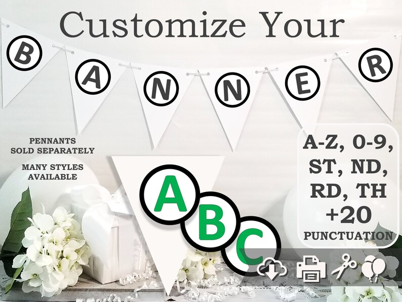 Green Banner Alphabet Letters for Personalized Banner, PDF Printables, DIY Party Decorations by Cameo Party Designs image 1