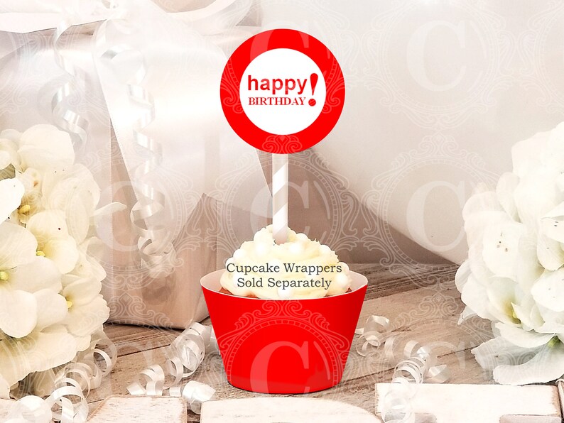 Red Birthday Cupcake Toppers Printable Instant Download Etsy