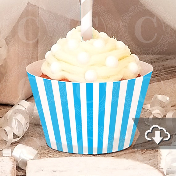 Turquoise Blue Cupcake Wrappers Striped Print Pdf Printables