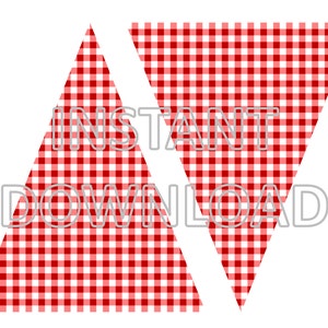 Crimson Red Gingham Banner Printable, DIY Custom Banner, Bunting Banner ...