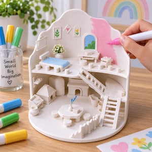 Paintable Miniature Villa 3D Printed Dollhouse Diorama Kids Craft Gift Tiny House Desk Decor