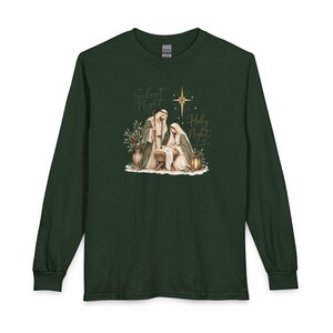 Camiseta de manga larga con estampado de la Natividad navideña / Noche de Paz / Puños disponibles en 6 colores