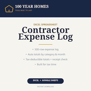 Contractor Expense Tracker Spreadsheet | Construction Business Expense Log Excel, Tax Deduction Tracker